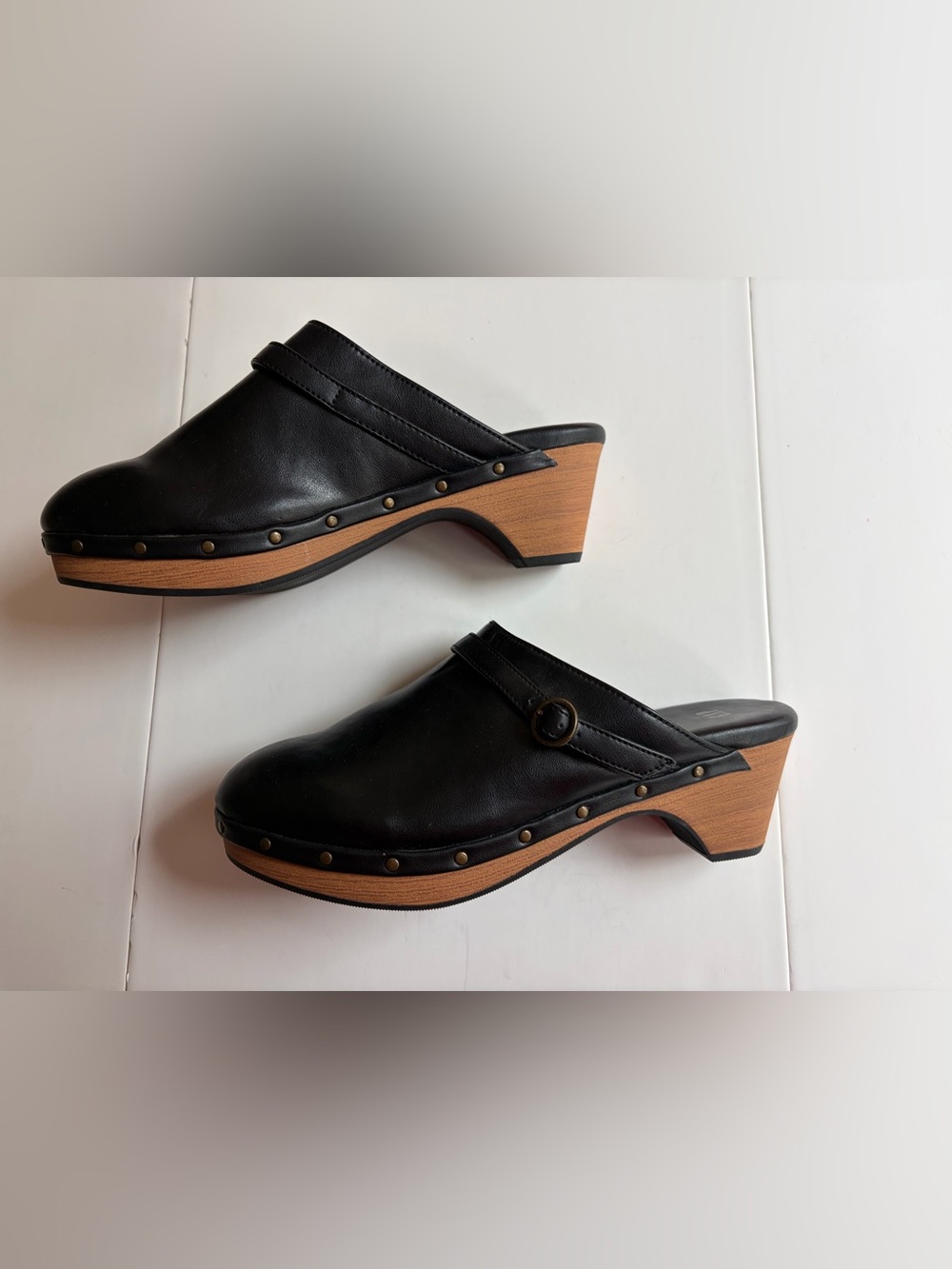 GAP Black Studded Wooden Heel Clog Mules Size 7